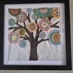 Colorful Embroidered Tree Art Handmade 12x12